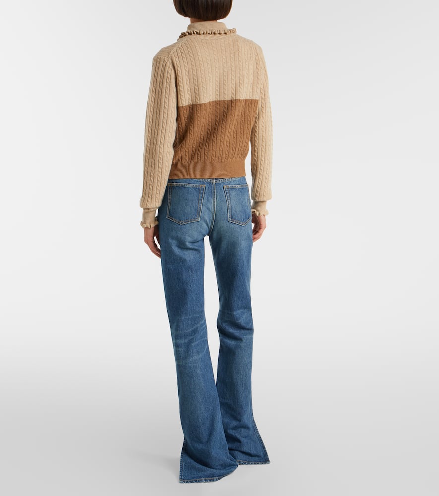 Chloé Cable-knit ruffled wool and cashmere polo sweater