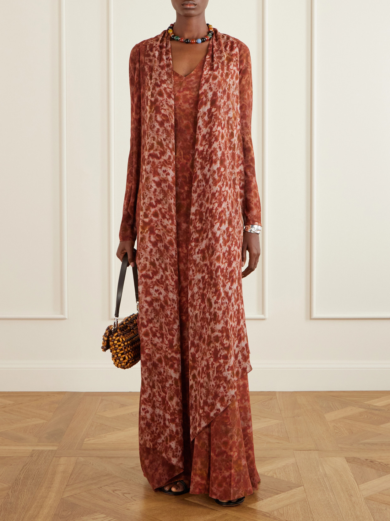 Meena Printed Silk-crepon Jacket - Orange