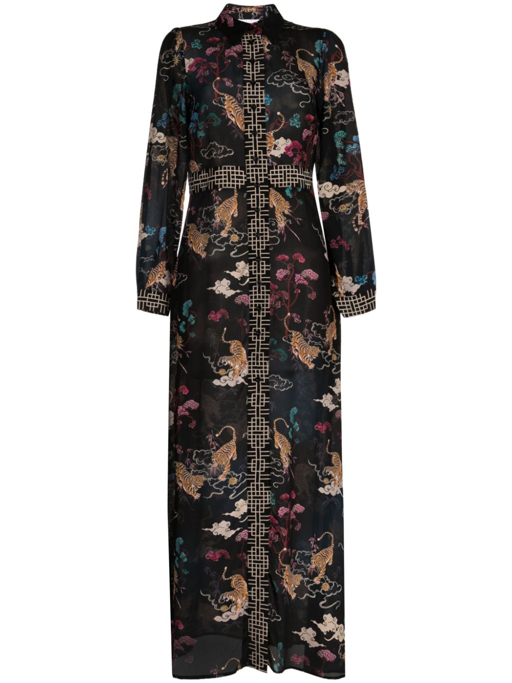 Graphic-print silk dress - Black
