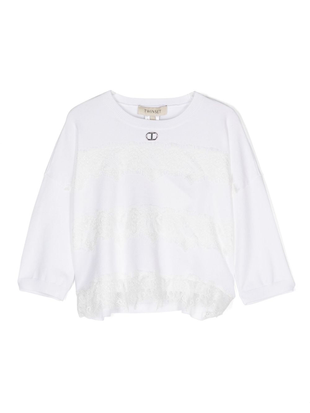 Lace-detail knitted top - White