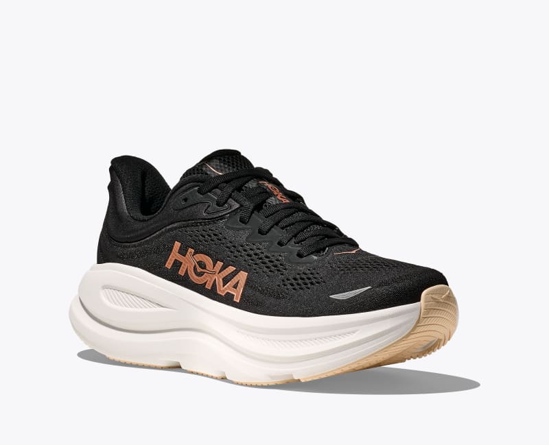 HOKA Women's Bondi 9 Shoes in Black/Rose Gold