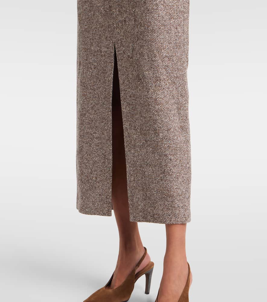 Wool and silk-blend midi skirt