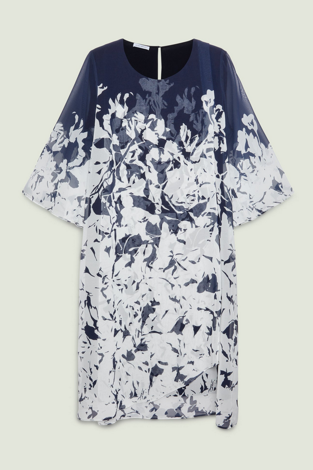 Blue-white woman printed dress