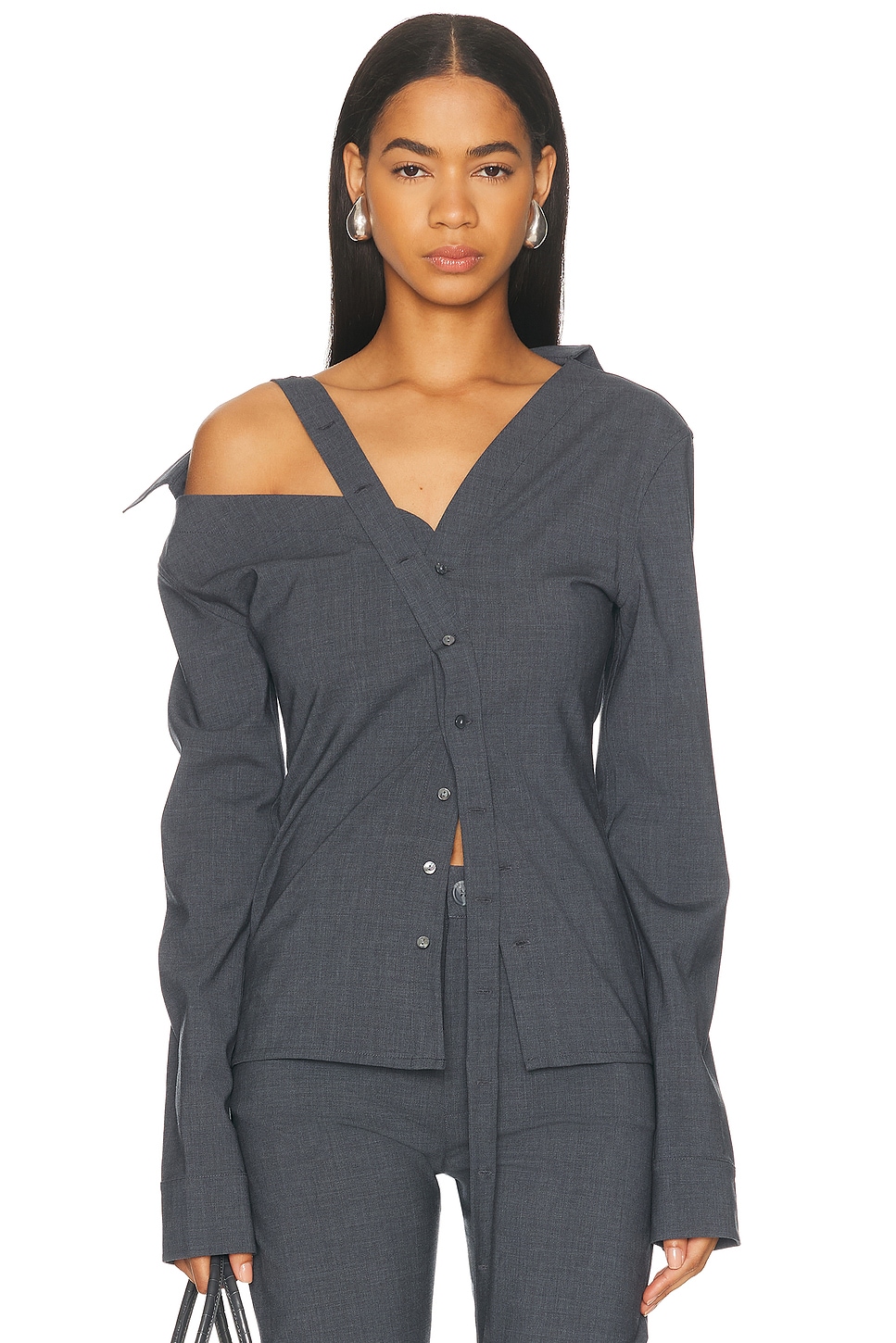 Jade Cropper Asymmetric Long Sleeve Top in Grey - Grey. 36 also