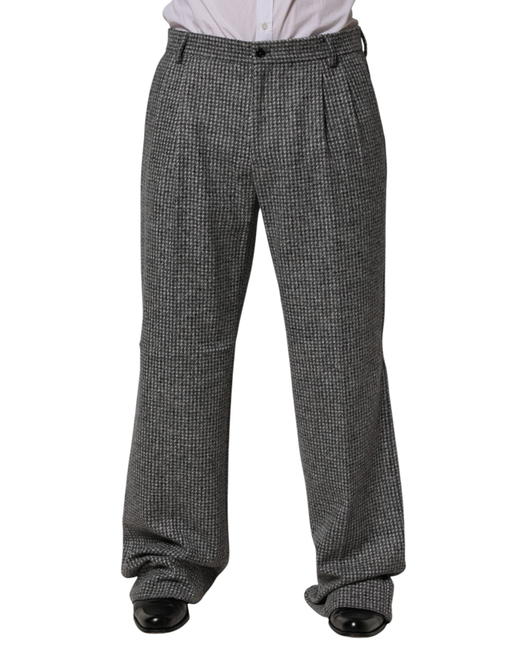 Houndstooth Wool Alpaca Trousers — Gray