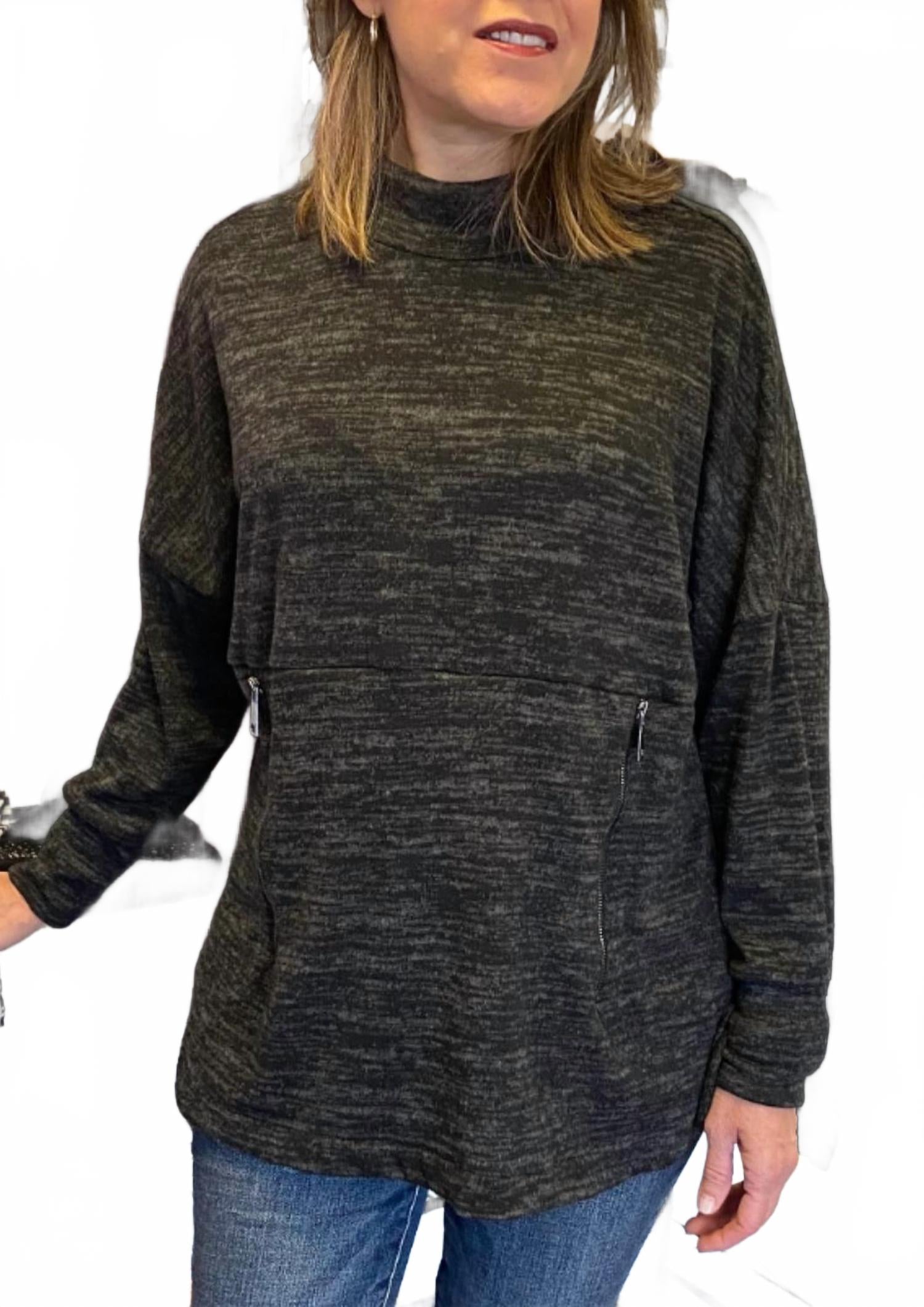 High Neck Zipper Detail Top In Black
