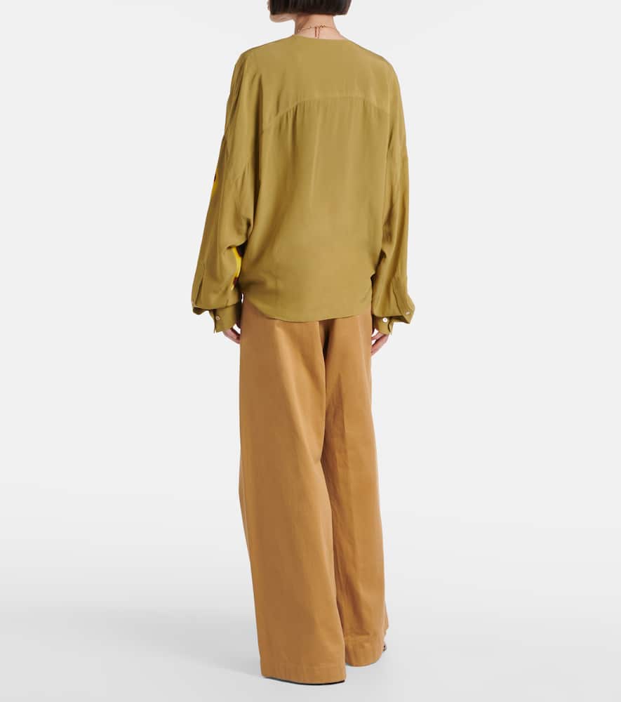 Printed draped satin blouse