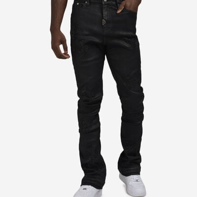 Men's Monogram Embellished Denim Jeans in Black