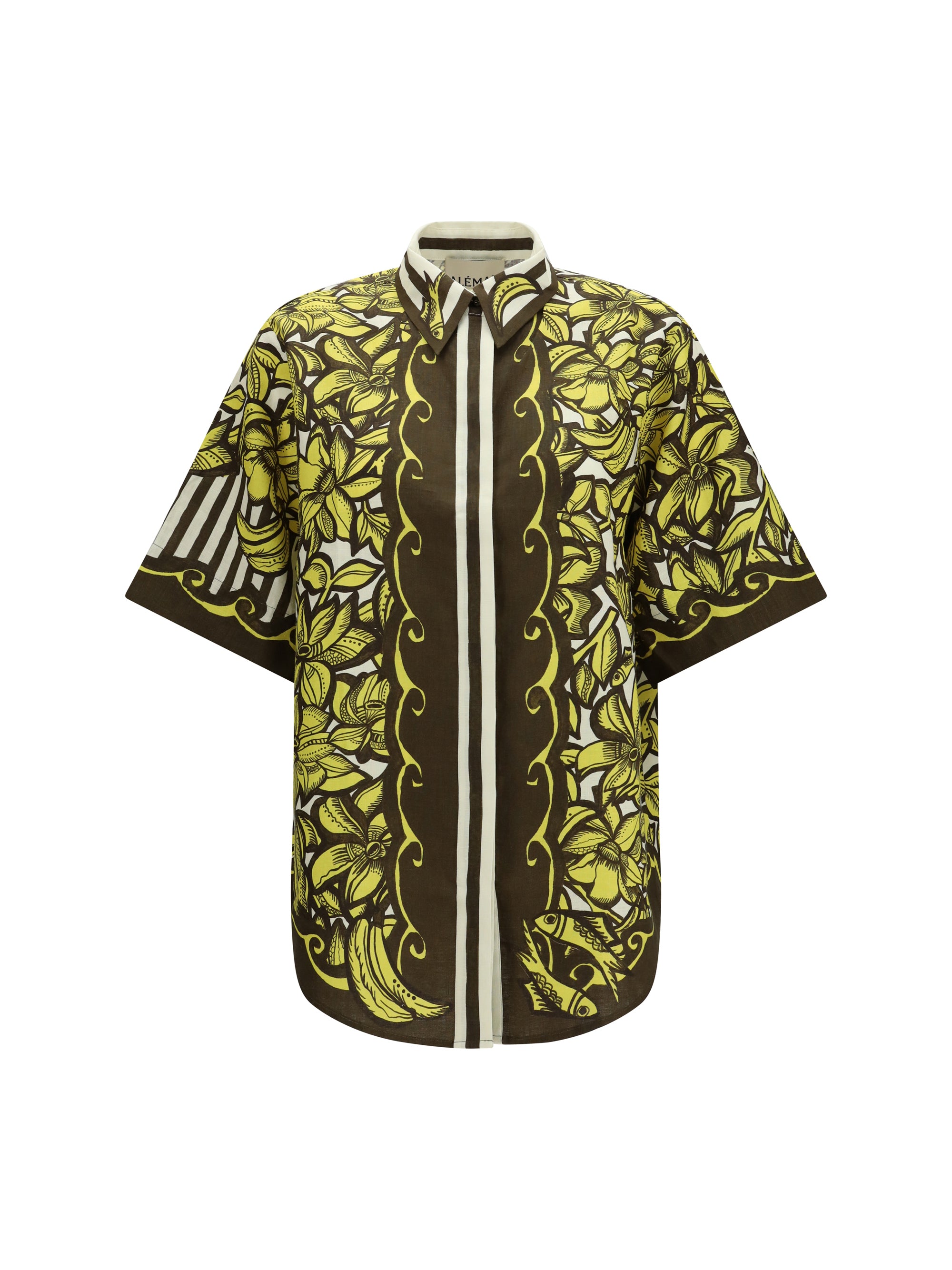 Hemp Botanical Print Shirt — Yellow