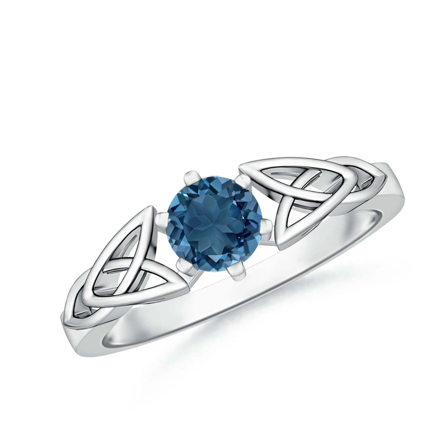Angara 0.6 Carat Solitaire Round London Blue Topaz Celtic Knot Ring in Platinum