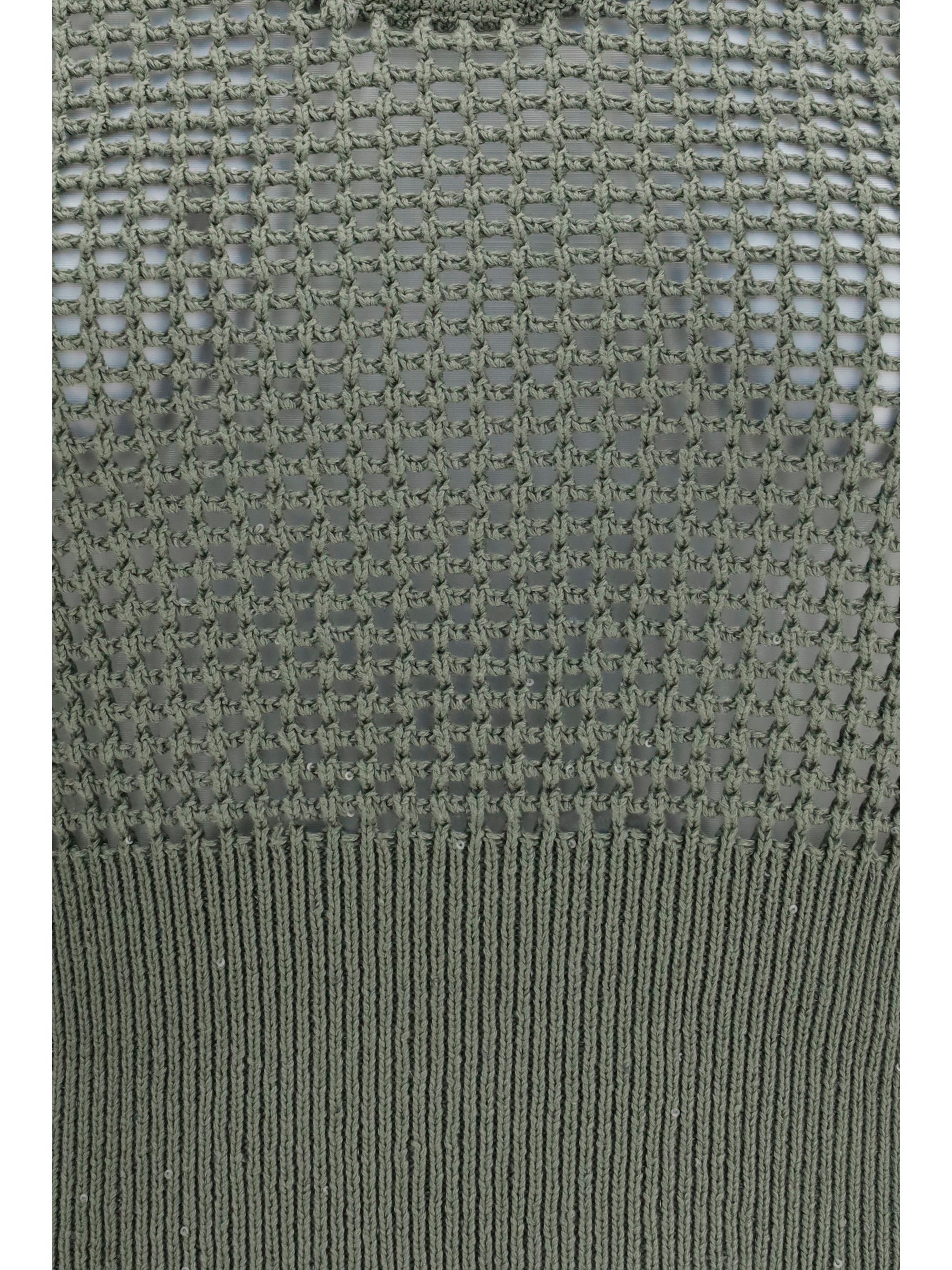 Perforated Sequin Cotton Tank Top — Green