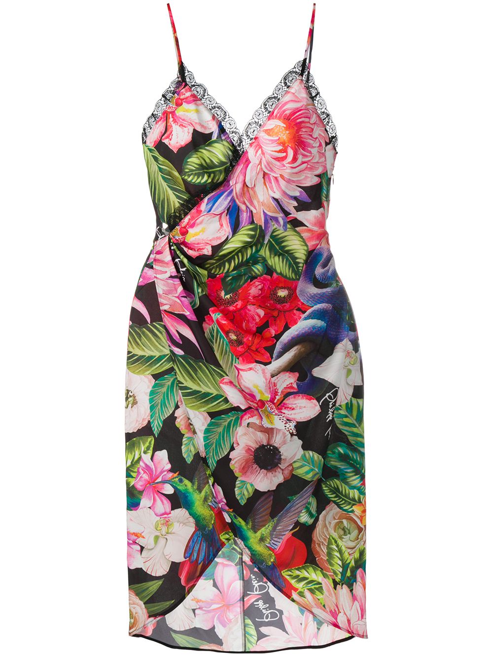 Floral-print wrap dress - Black