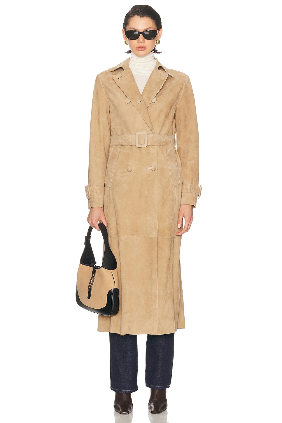 NOUR HAMMOUR Tate Suede Trench Coat in Mocha Suede - Brown.  42 also in