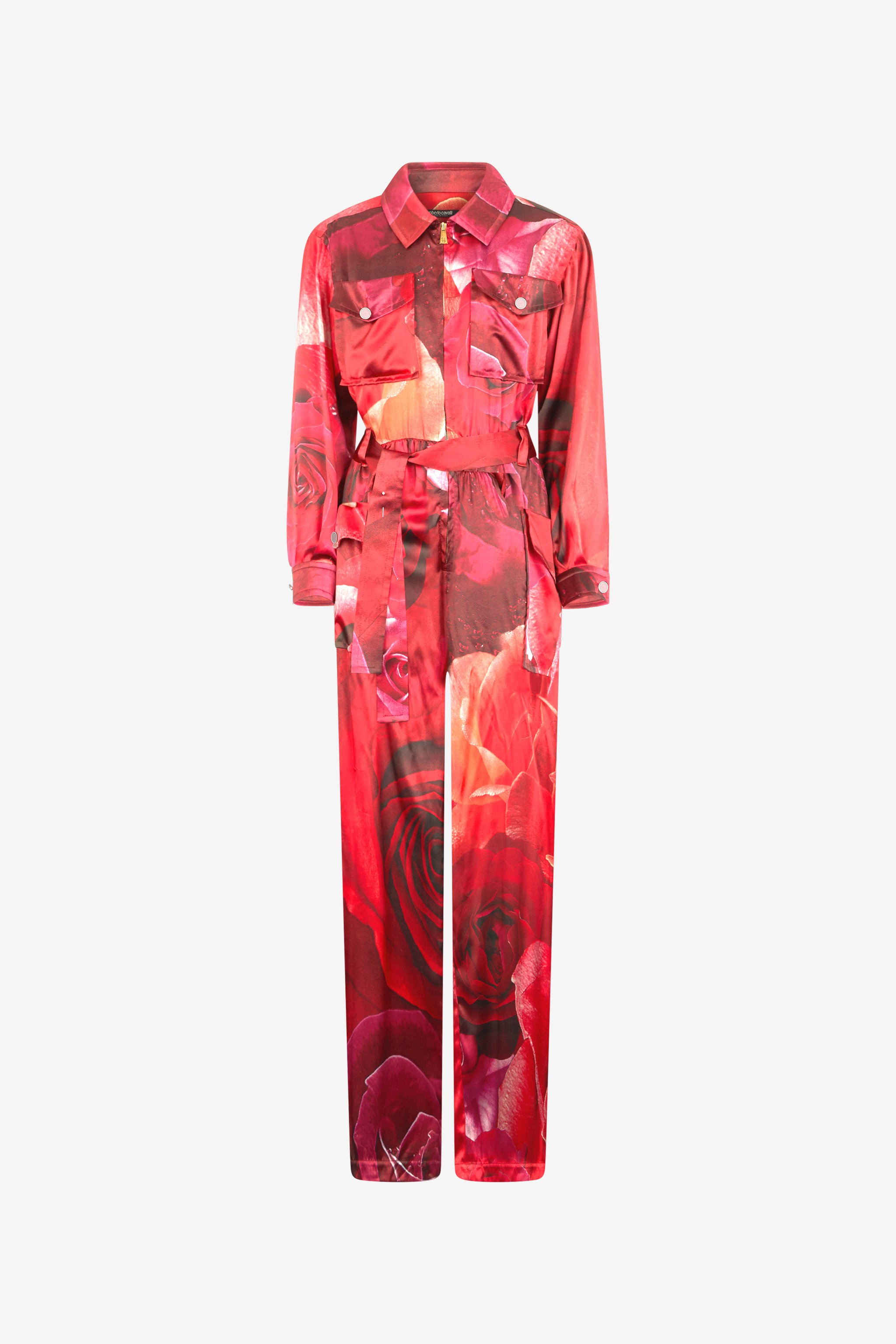 Rose-print Shirt-style Jumpsuit