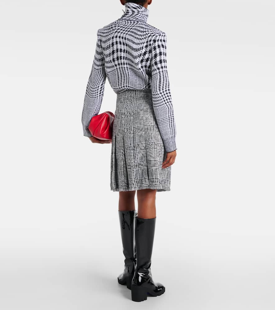 Houndstooth high-rise wrap skirt
