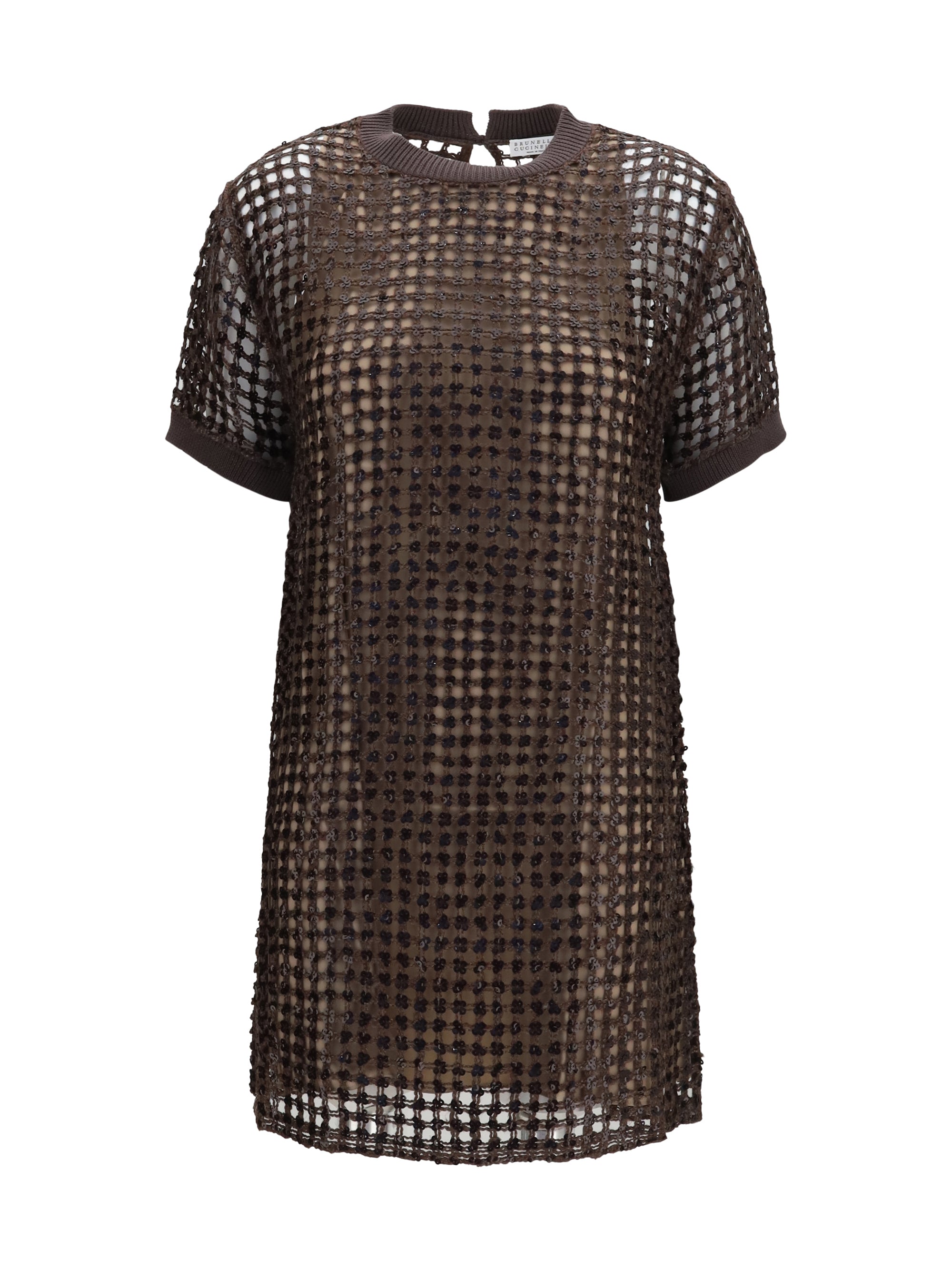 Sequin Mesh Dress — Brown