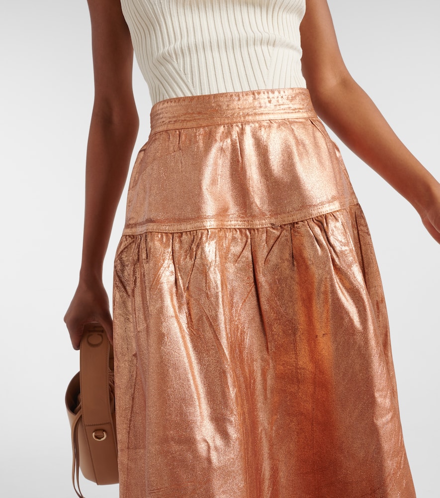 Astrid foiled denim midi skirt