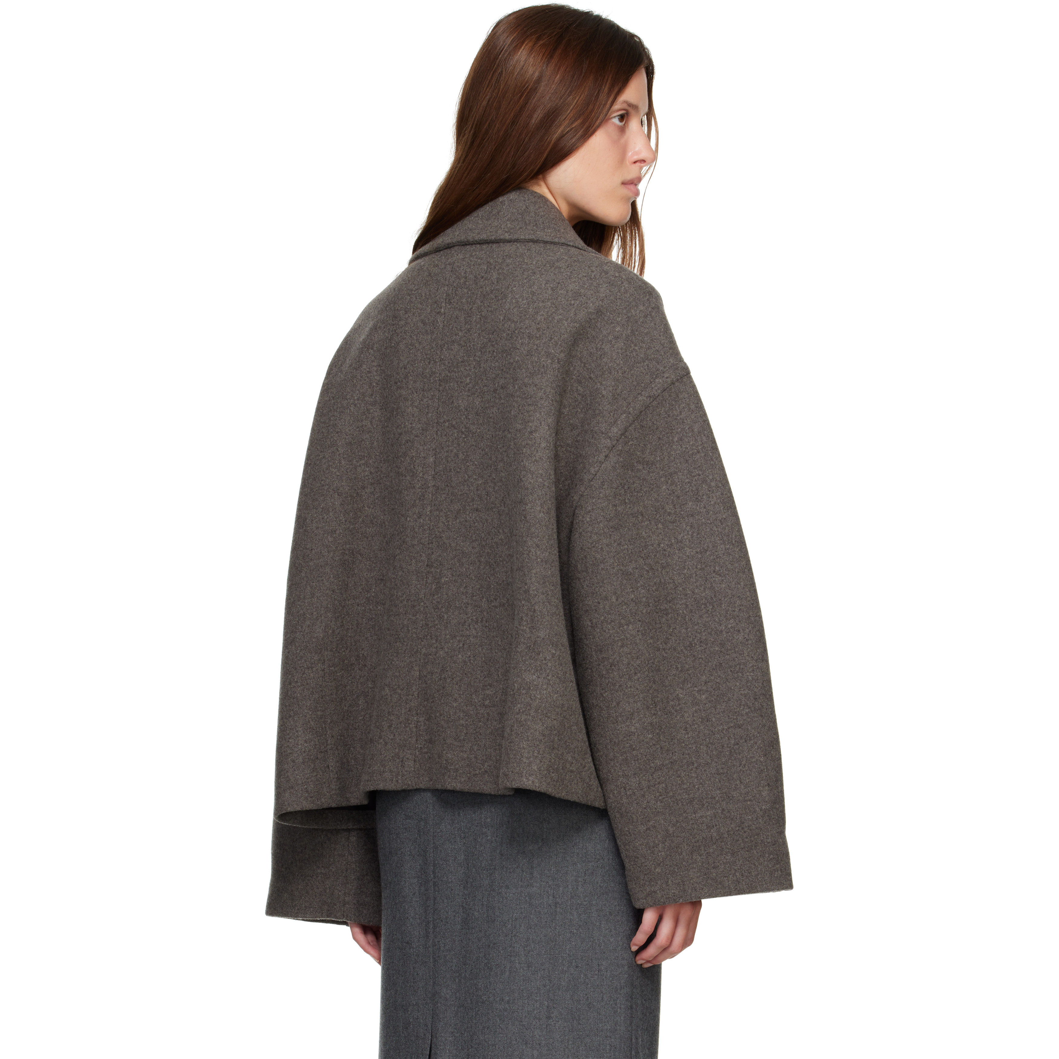 Gray Palma Wool Cash Double Short Jacket