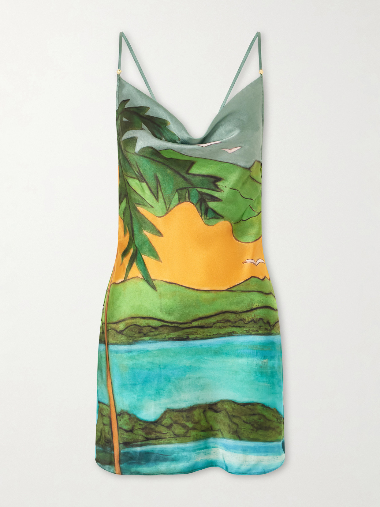 Magdalena Draped Printed Silk-blend Satin Mini Dress