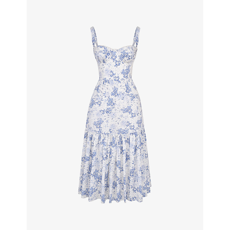 Womens Blue Print Elia Floral-print Stretch-cotton Midi Dress
