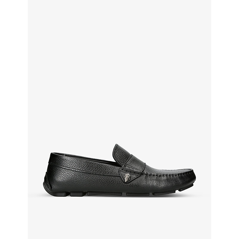 Mens Black Stirling Eagle-embellished Leather Loafers