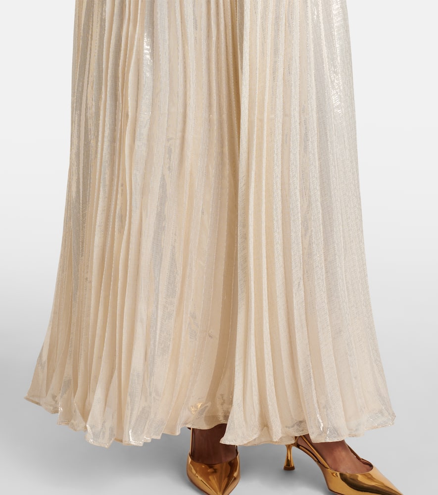 Feather-trimmed silk-blend maxi dress