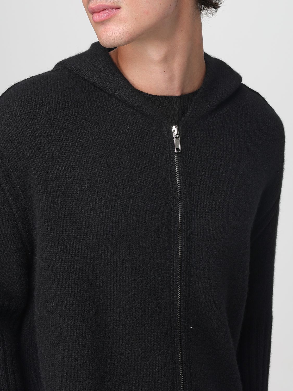 Hooded ribbed-cuff cardigan - Grey