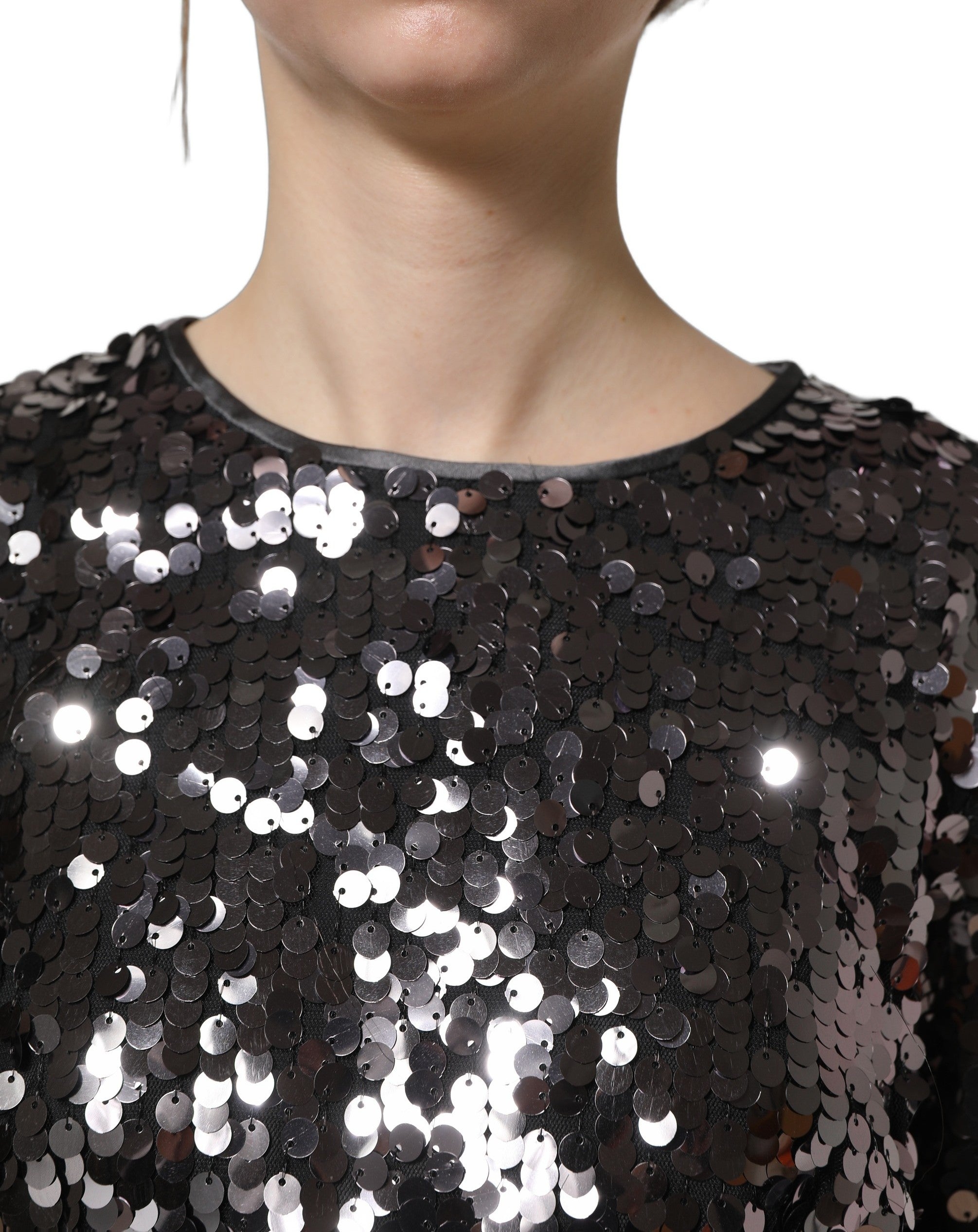 Sequined Long-Sleeve Blouse — Black
