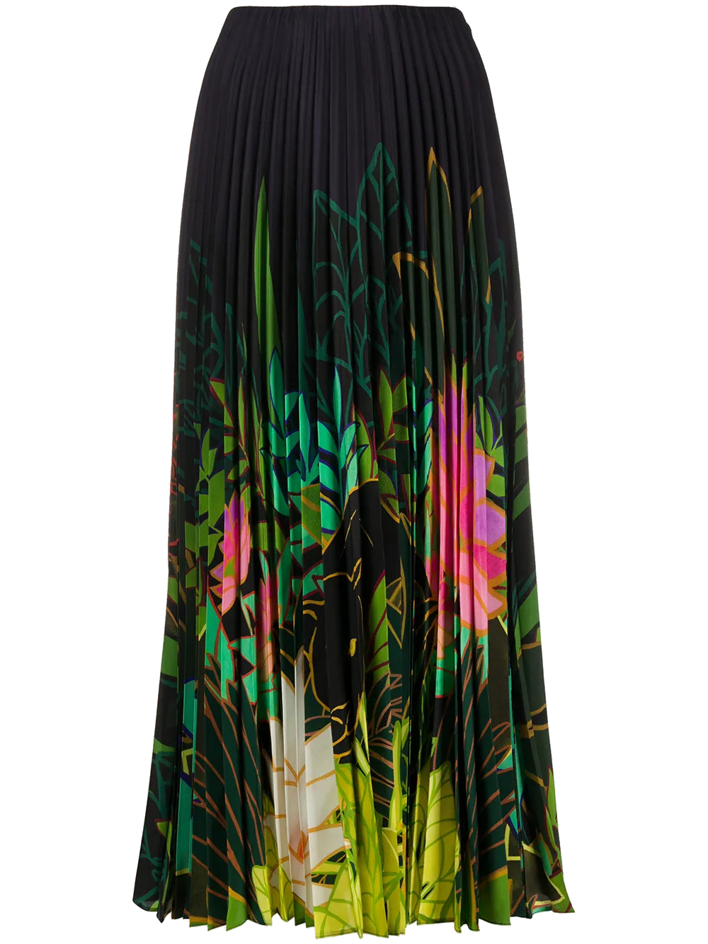 Pleated Floral-Print Skirt — Black
