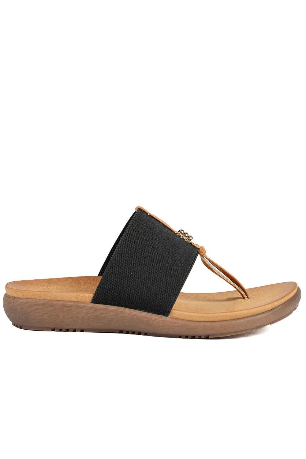 Pavers Women's Flexible Wide Fit Toe Post Sandals in Black