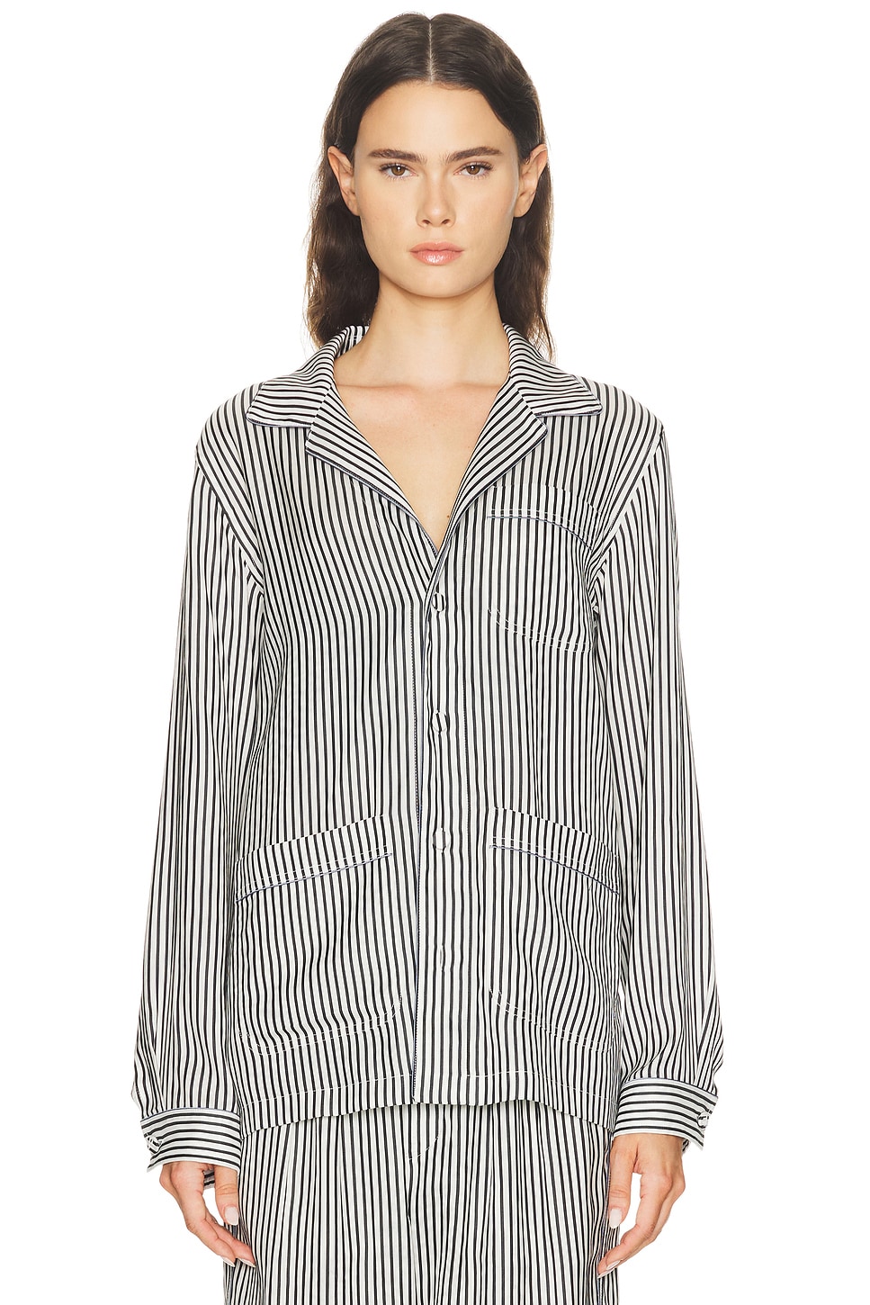 TOM FORD Striped Silk Pyjama Shirt in Black & White - Black,White. 38 also