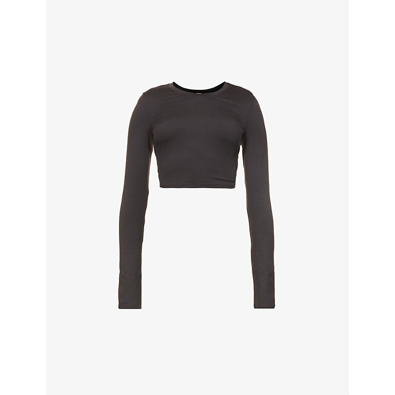 Womens Black Alosoft Finesse Slim-fit Stretch-jersey top