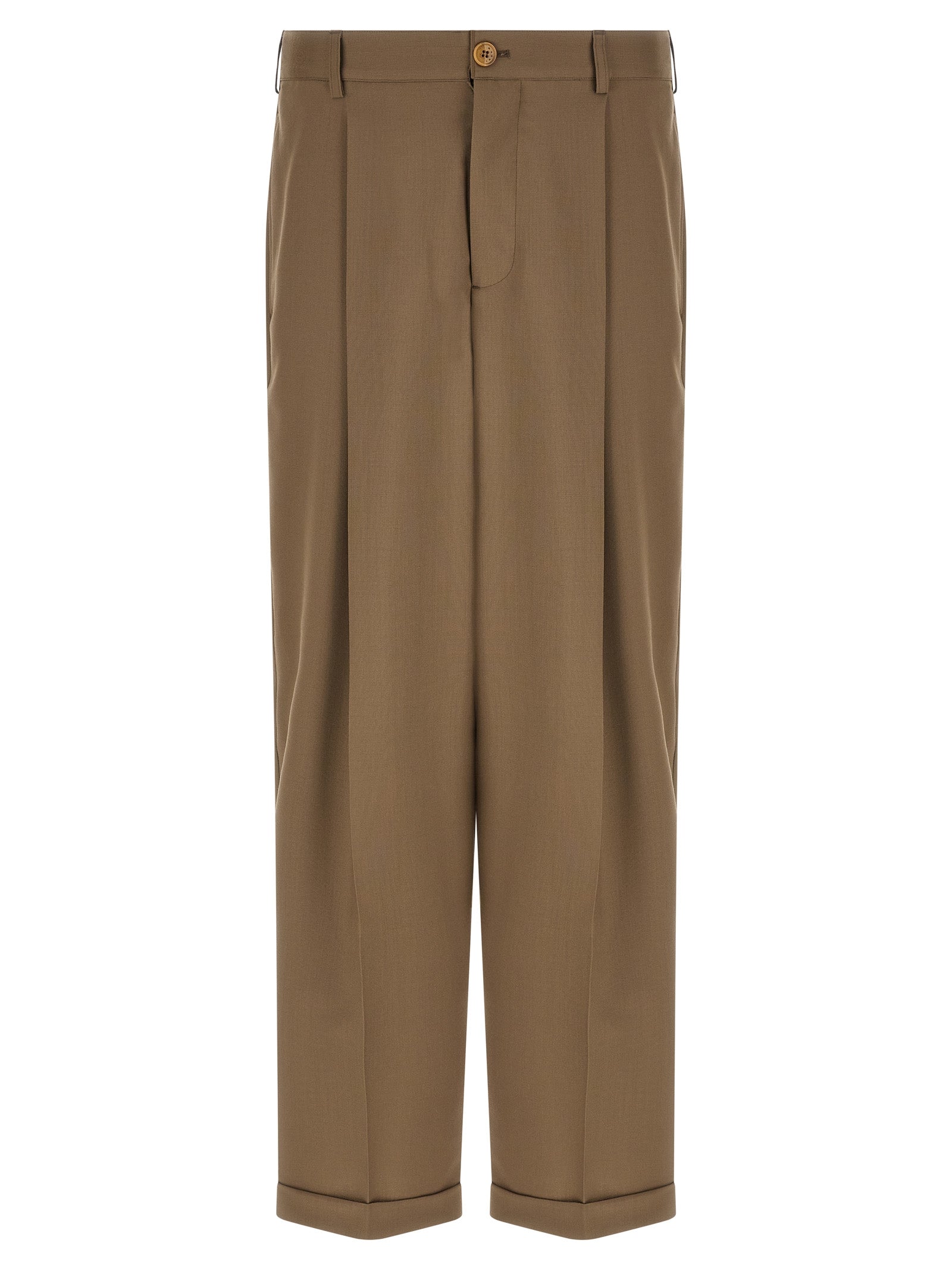 Virgin Wool Wide-Leg Trousers — Beige