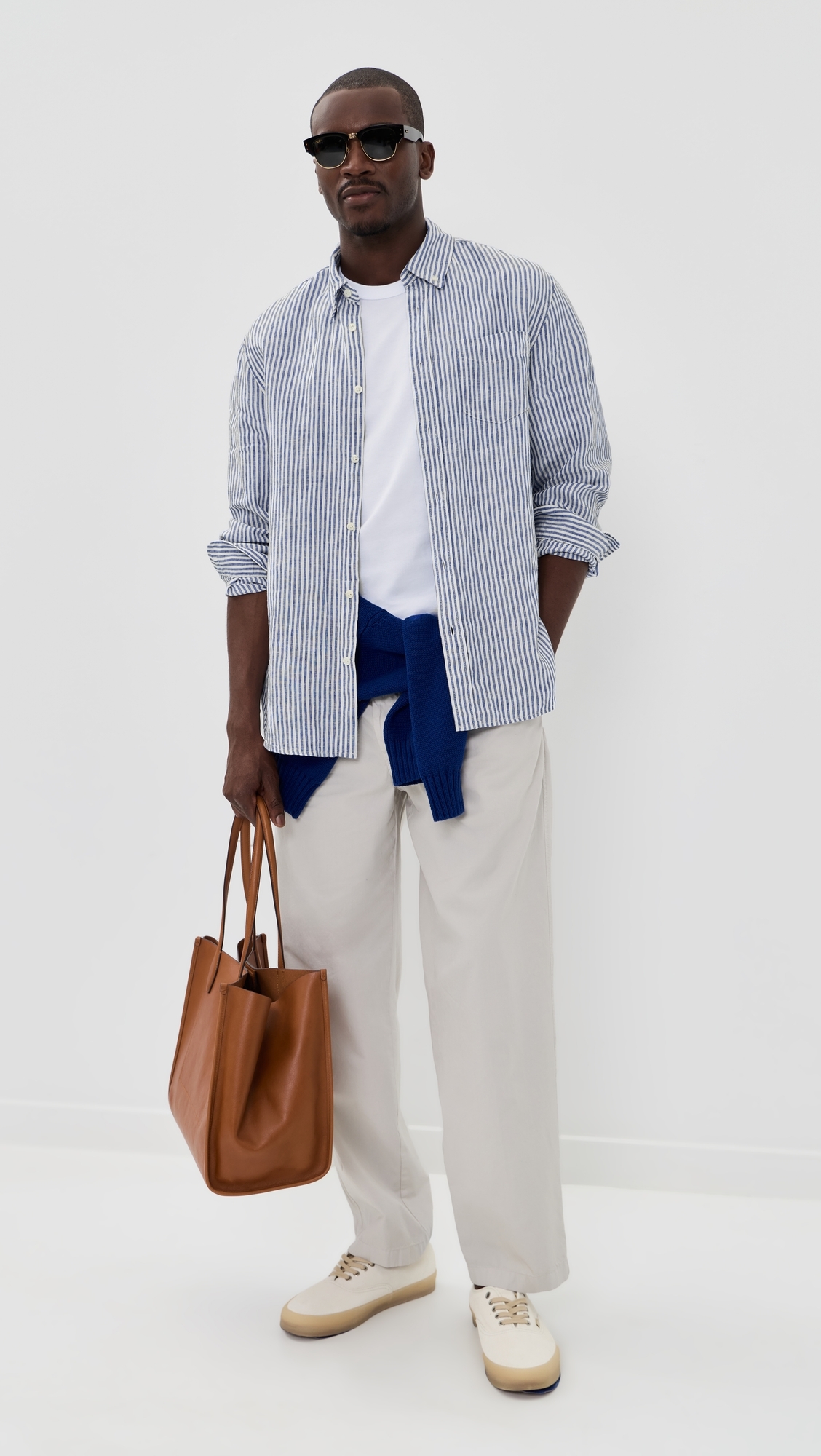 Pleated Pull On Pants In Lightweight Chino Stone