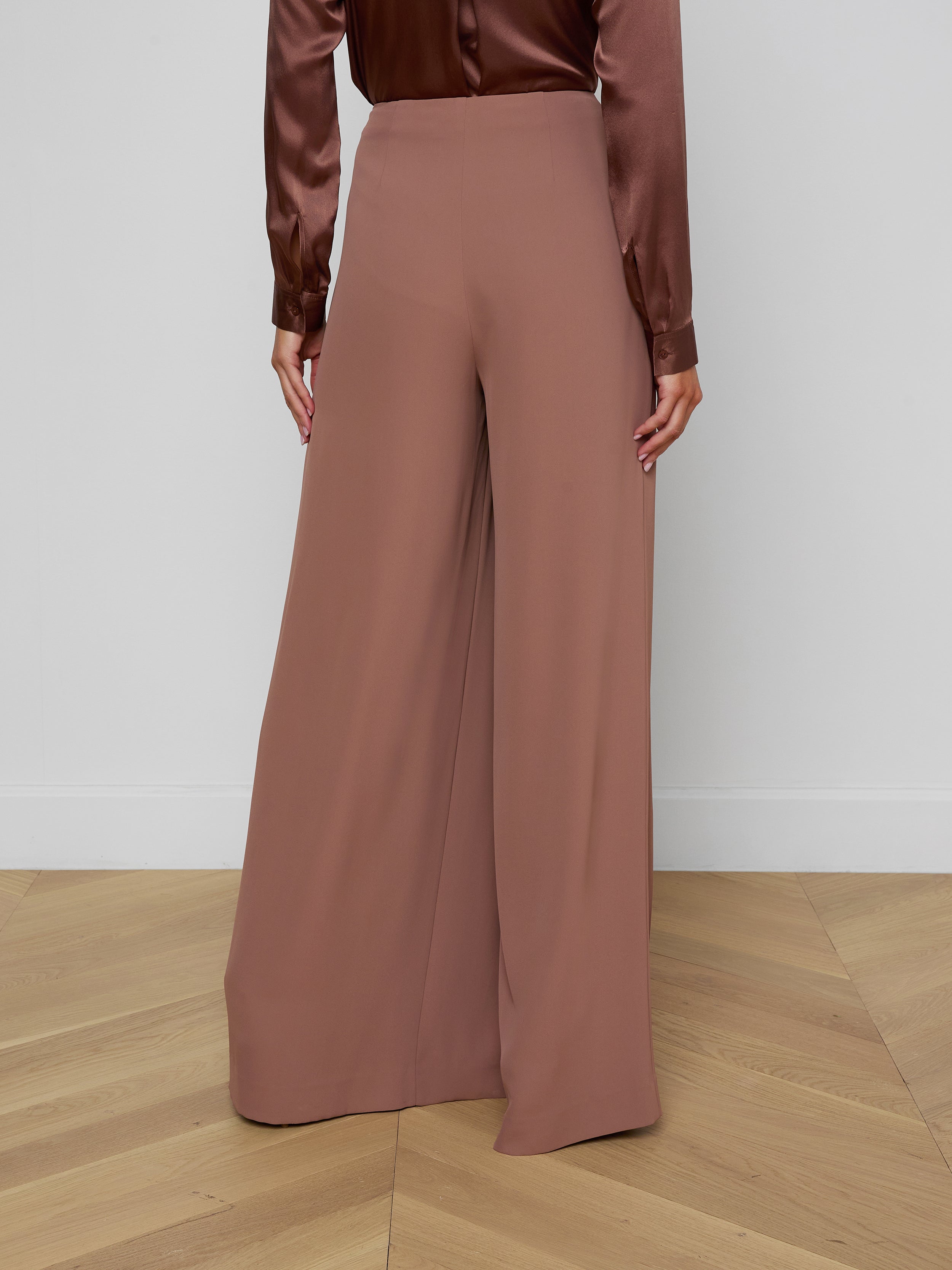 Nova Pleated Wide-Leg Pants In Light Mink