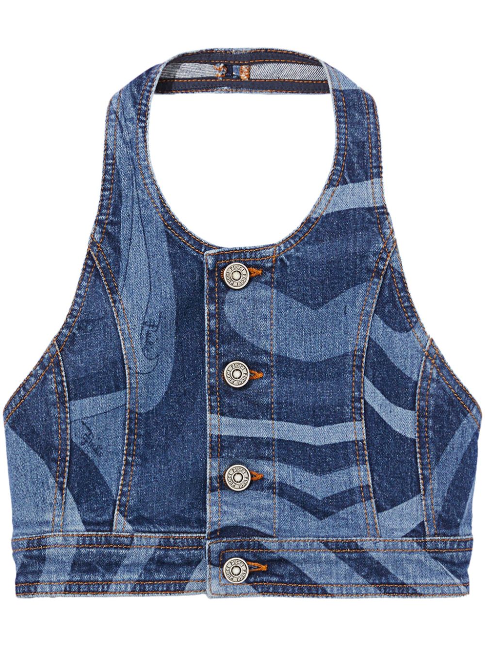 Marmo-print denim crop top - Blue