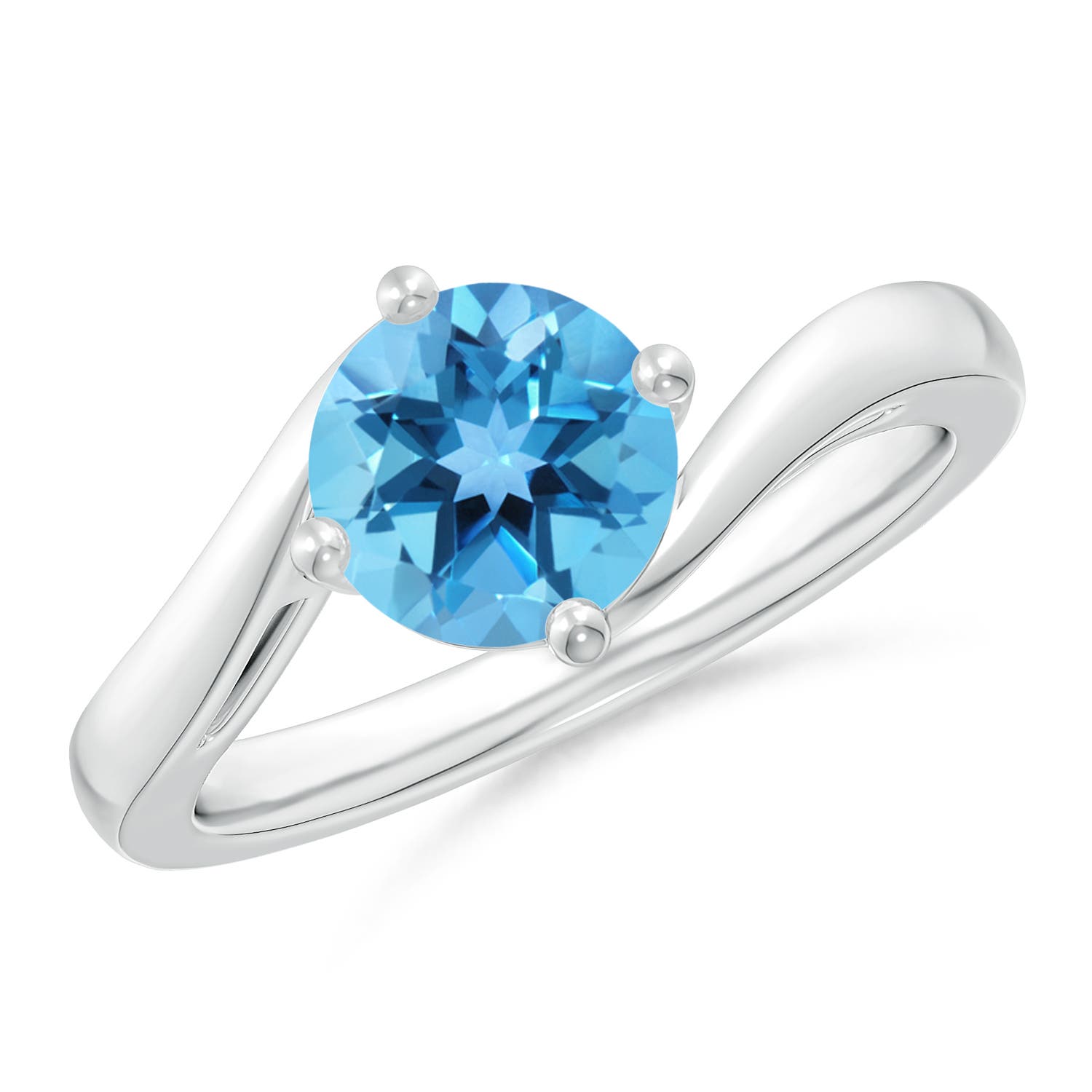 Angara 1.55 Carats Classic Round Swiss Blue Topaz Solitaire Bypass Ring in Platinum