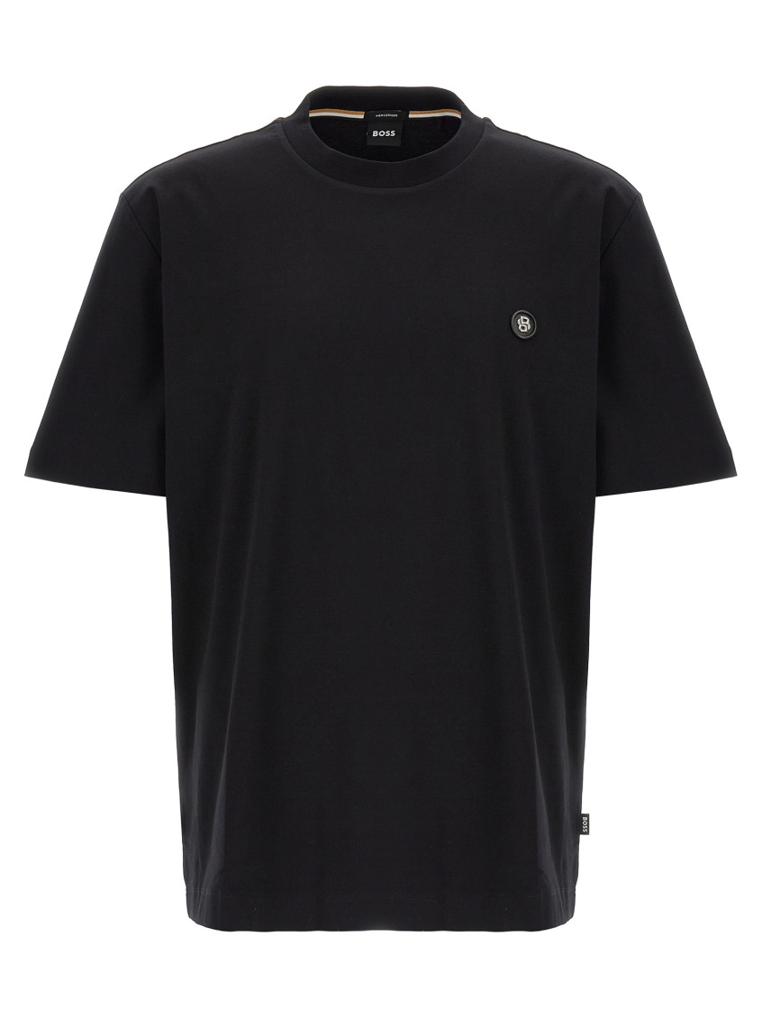 Black Crewneck T-Shirt With Logo Patch On The Front In Cotton Man