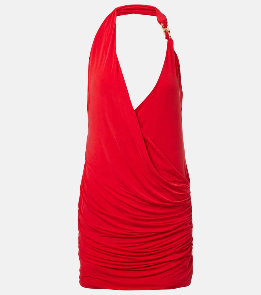 Draped halterneck jersey minidress