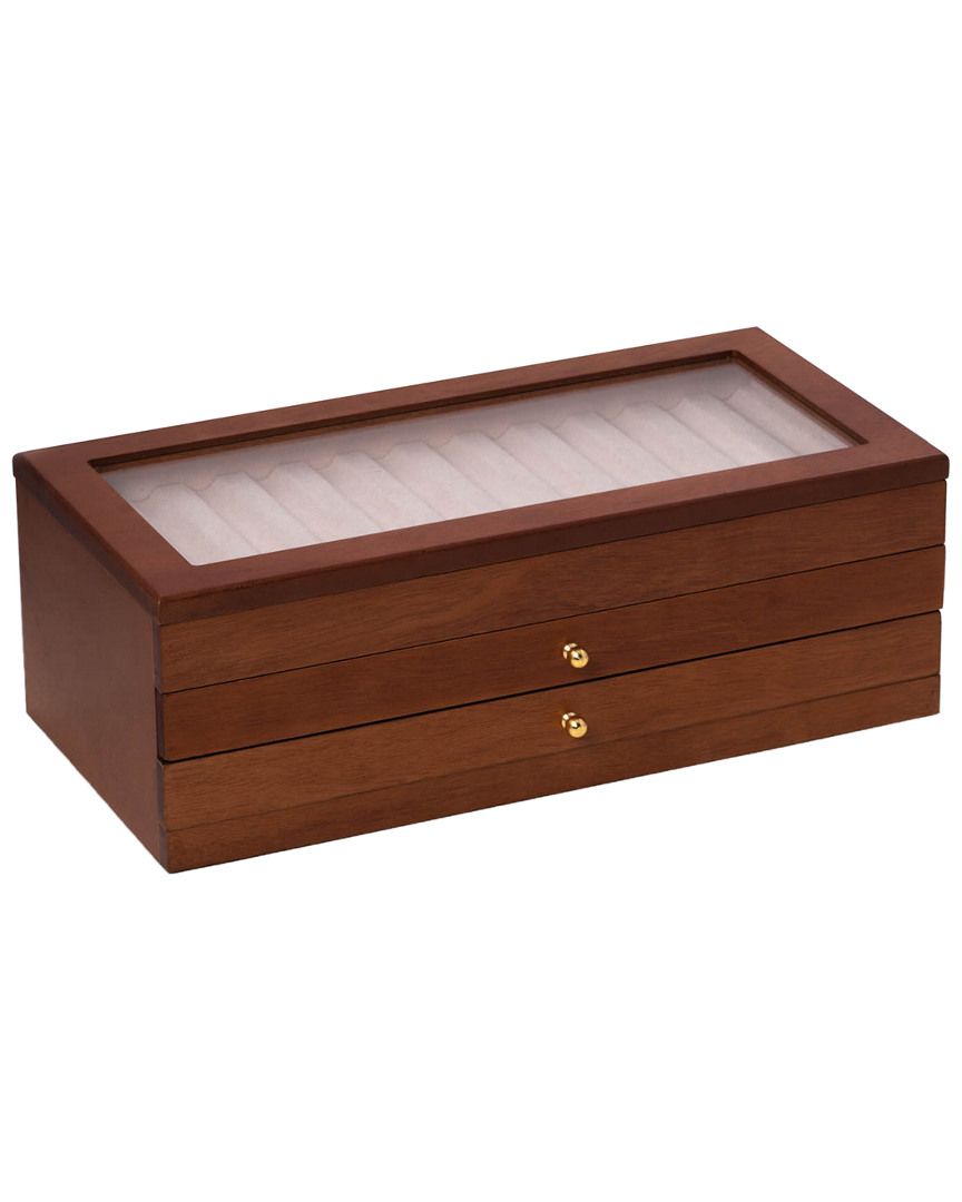 Reginald Cherry Wood 36 Pen Storage Case with Glass Top