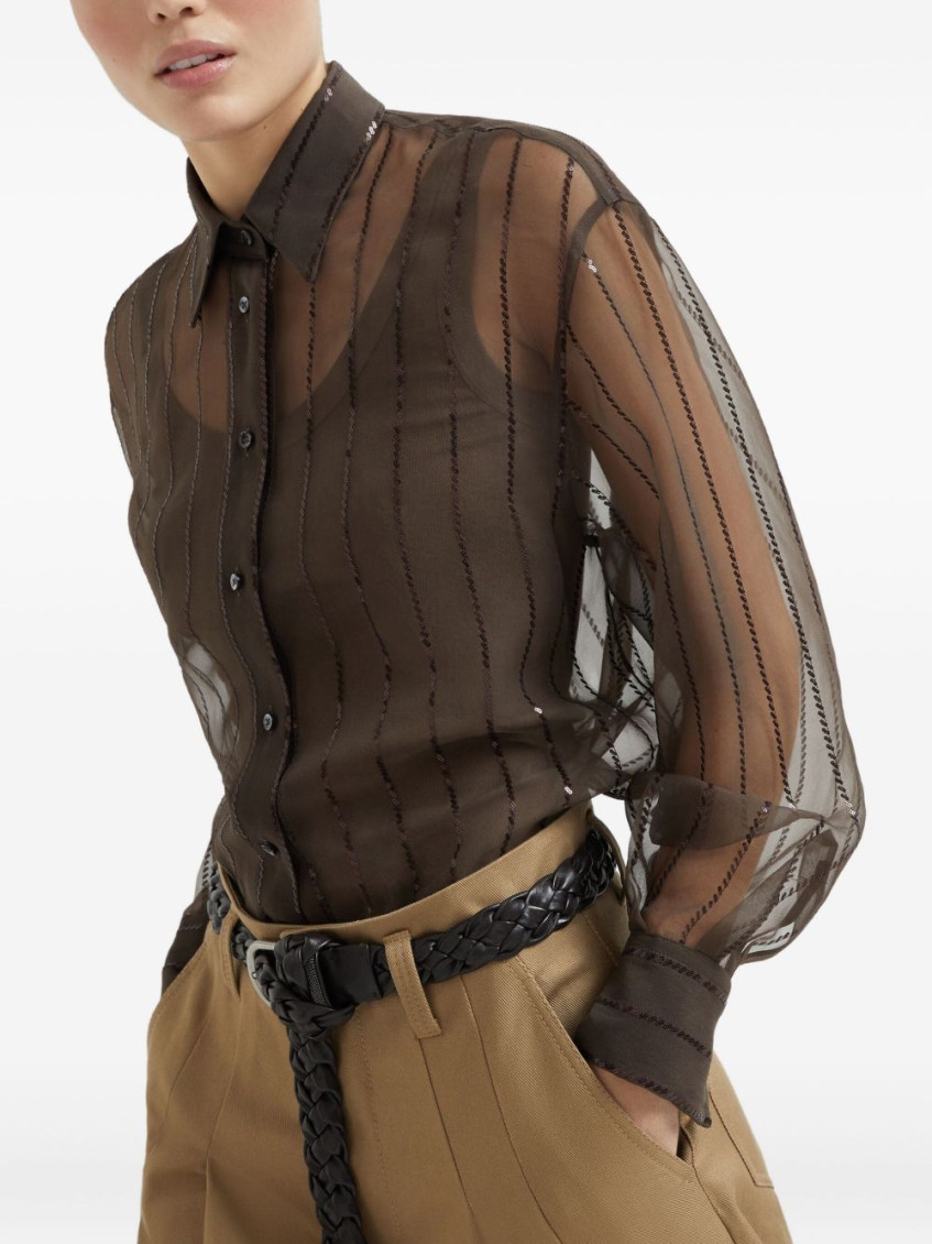 Sequin-embellished shirt - Brown