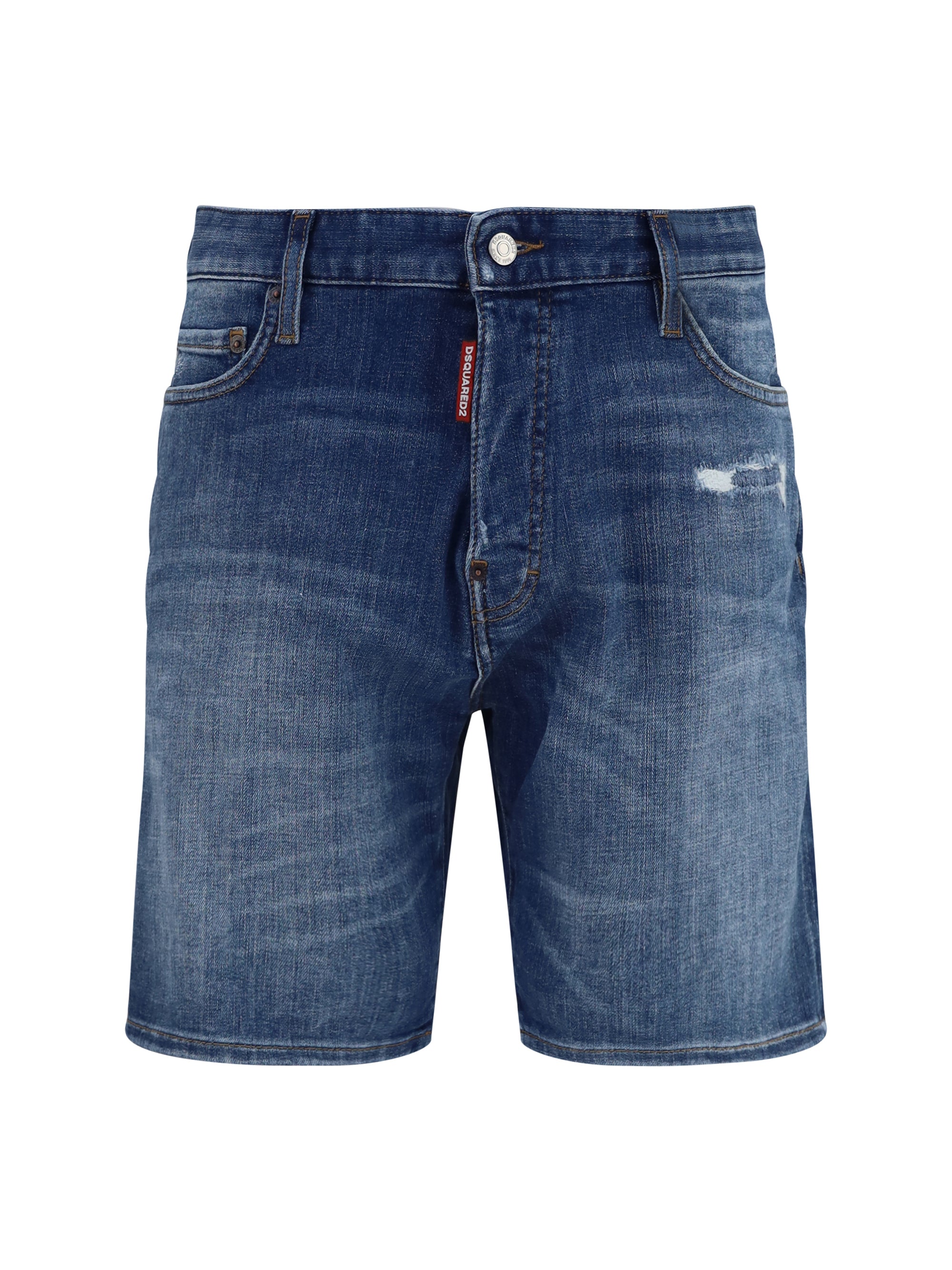Distressed Denim Bermuda Shorts — Navy