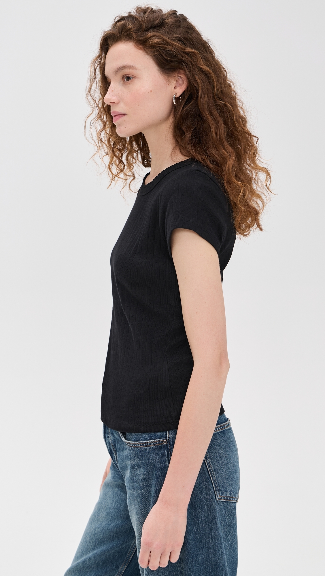 Marea Pointelle Crew Neck Tee Black