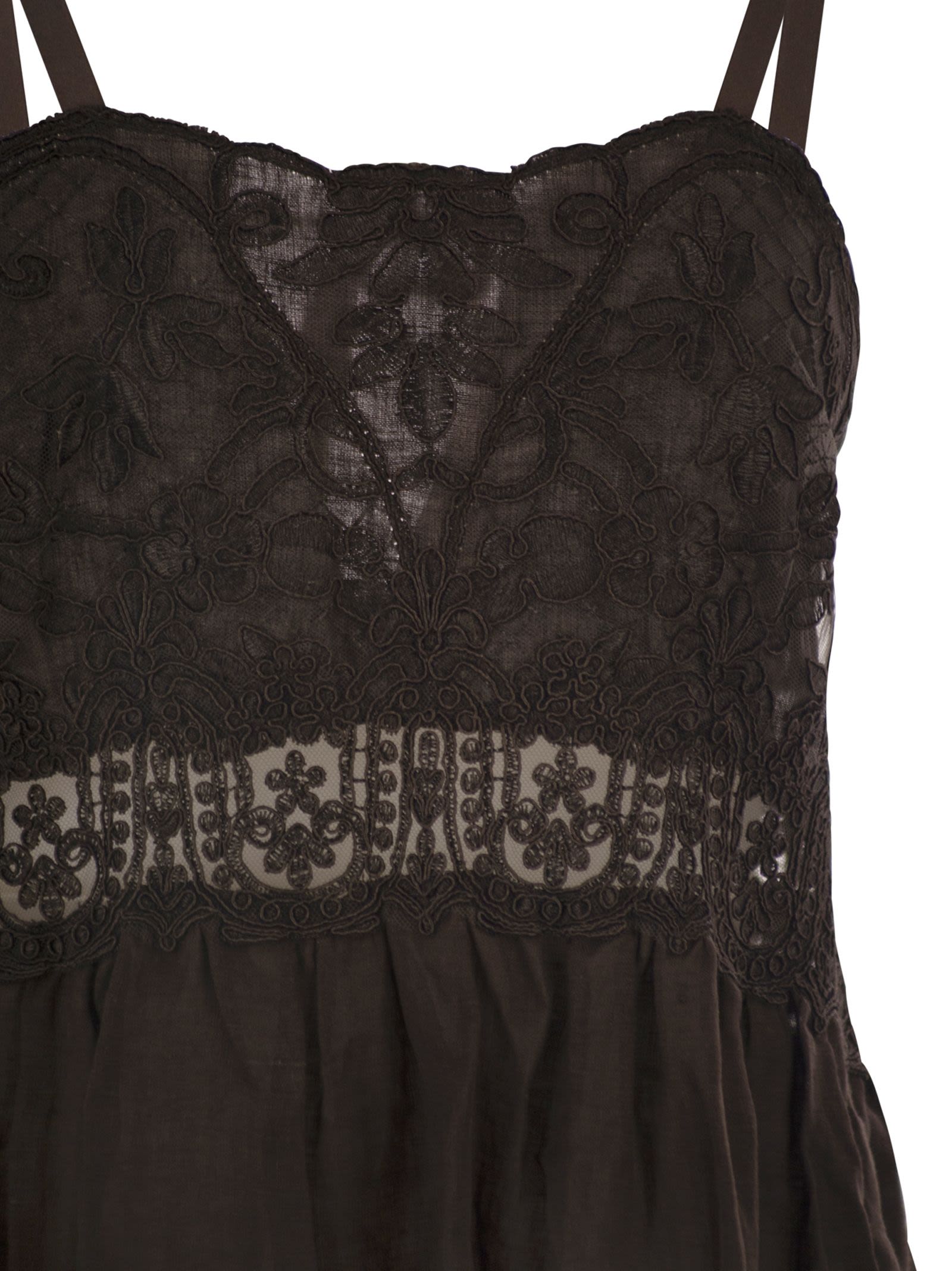 Robe longue en lin Maurizio Mykonos avec corsage brodé et fines bretelle