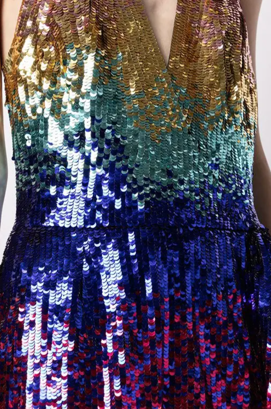 Gradient-Sequin Halterneck Gown