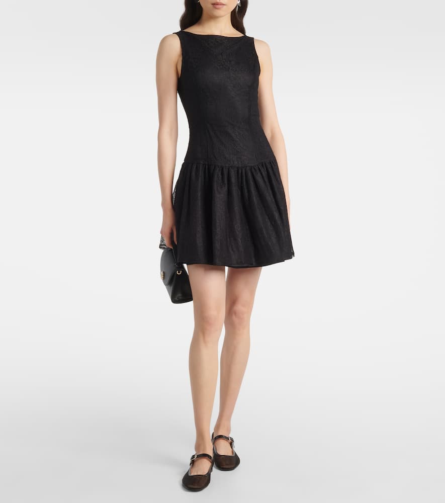 Bow-detail lace minidress