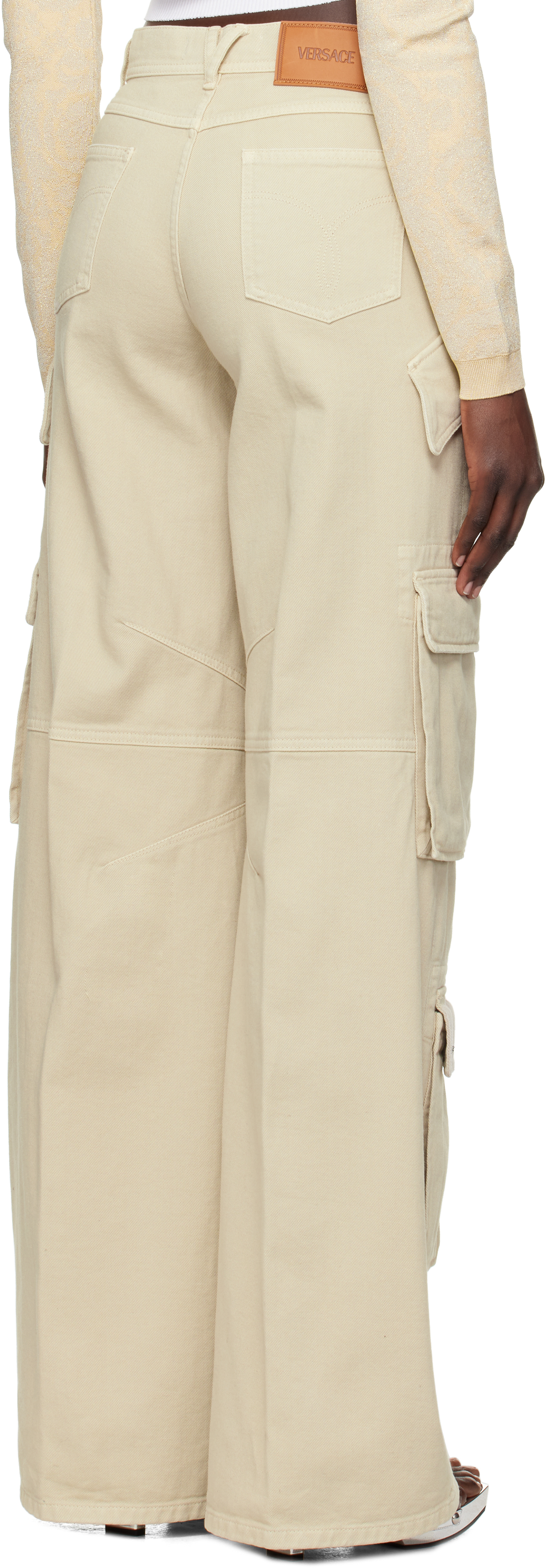 Versace Beige Medusa Denim Cargo Pants