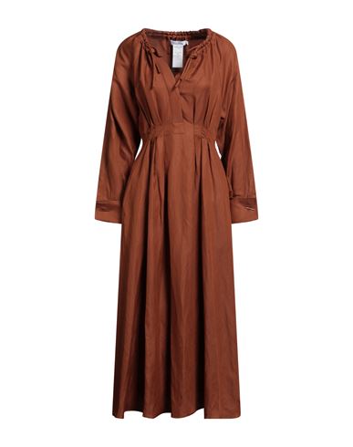 Woman Maxi dress Brown Size 12 Linen, Silk