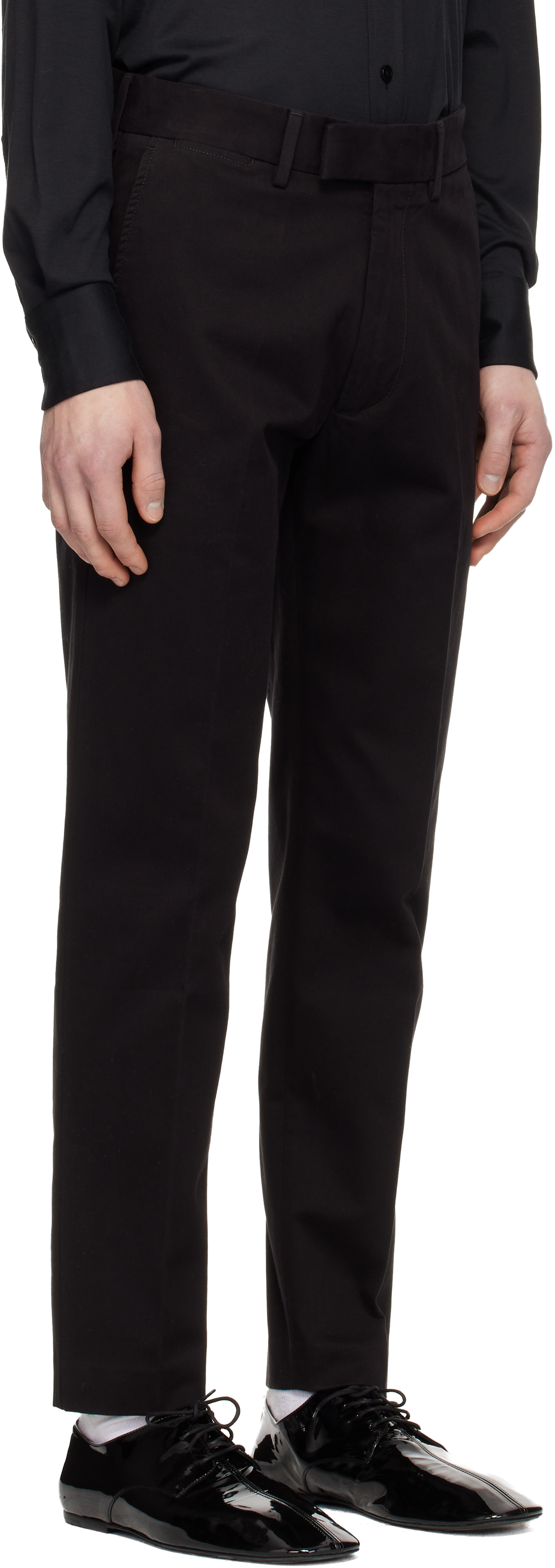 Black Brushed Cotton Drill Chino Trousers