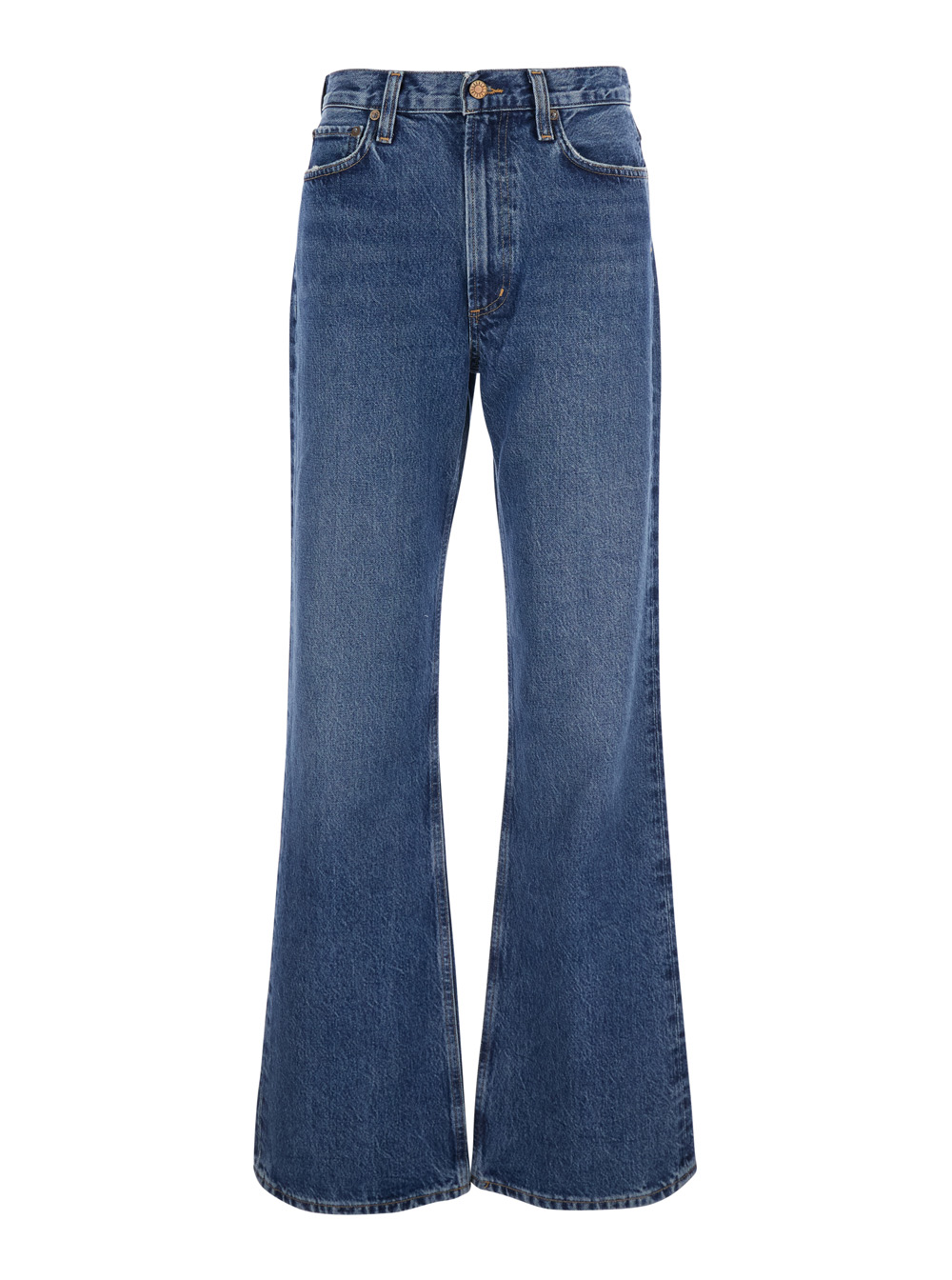 Wide Five-Pocket Jeans With Bleach Effect Blue Denim Blu - Women